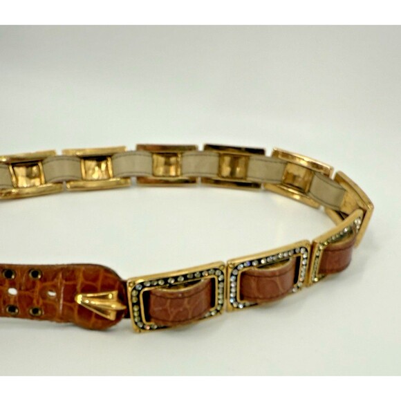 Vintage RARE 1990’s SAND CASTLE Studded Brass  Leather Rhinestone 1.25\
